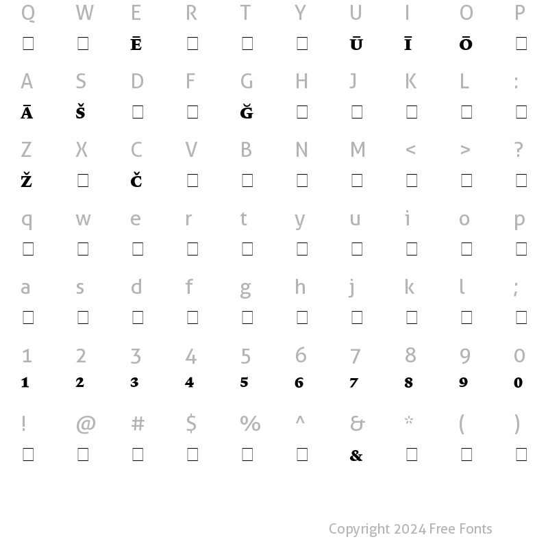 Character Map of Lexicon No1 Roman E Pi