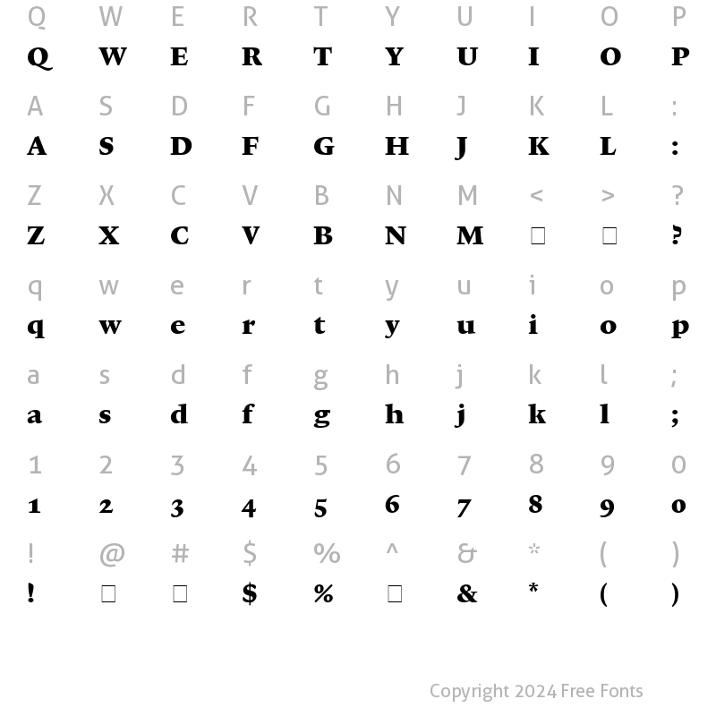 Character Map of Lexicon No1 Roman F Med