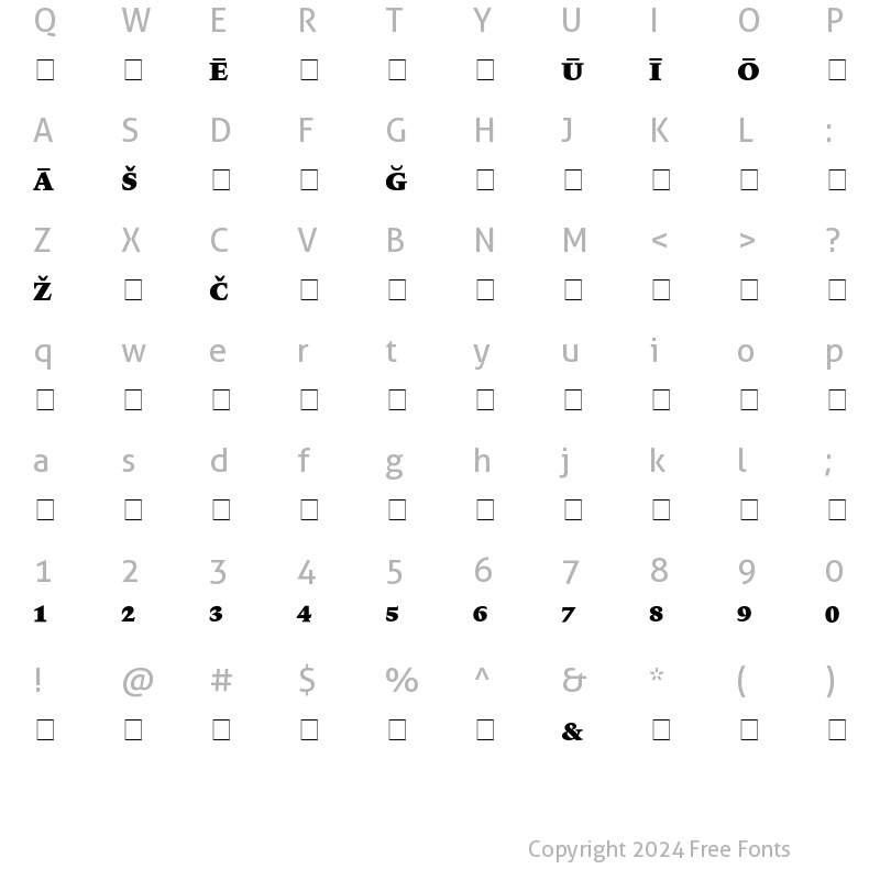 Character Map of Lexicon No1 Roman F Pi