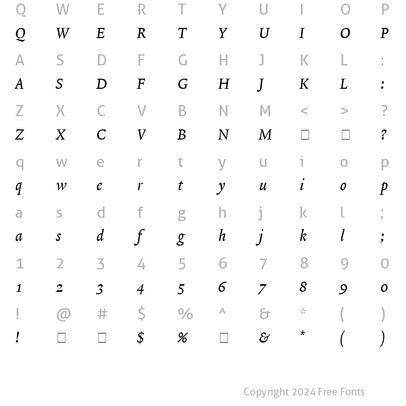 Character Map of Lexicon No2 Italic A Med