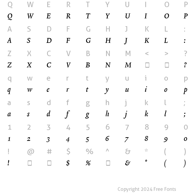 Character Map of Lexicon No2 Italic B Med