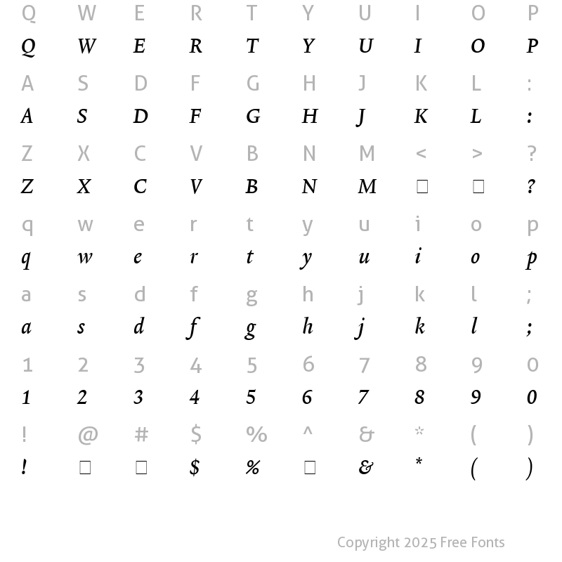 Character Map of Lexicon No2 Italic B Tab