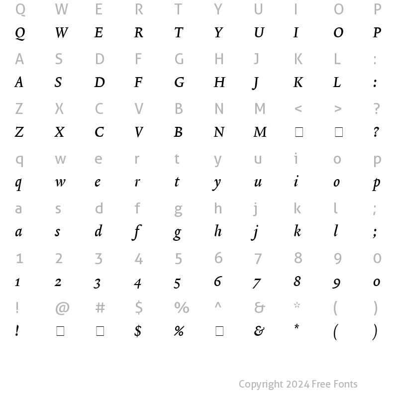 Character Map of Lexicon No2 Italic B Txt