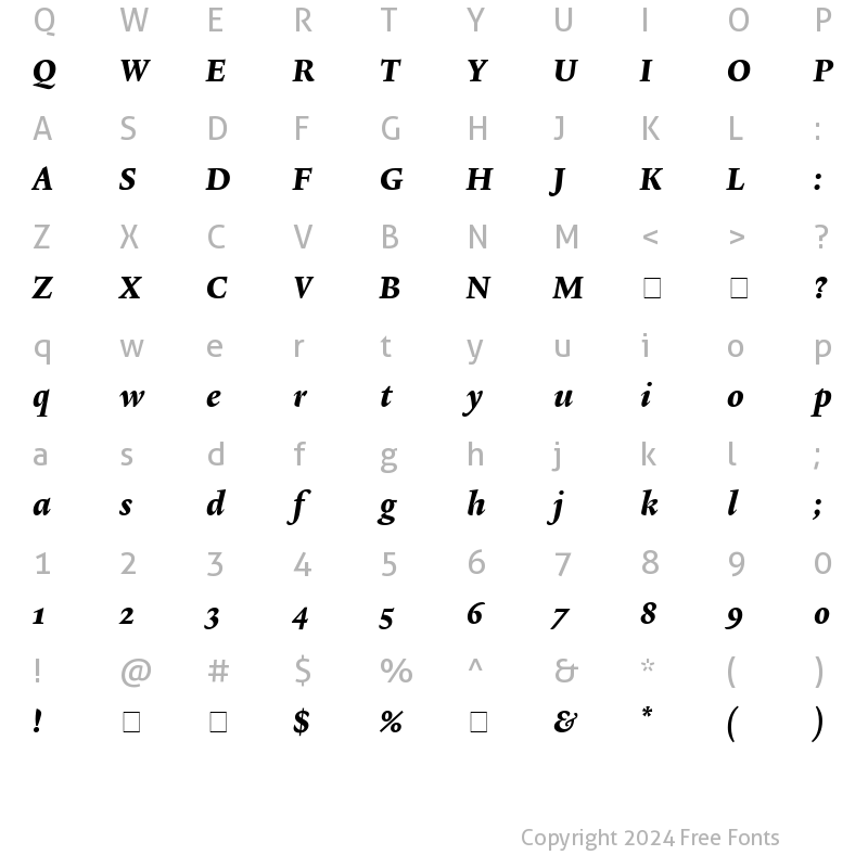 Character Map of Lexicon No2 Italic E Txt