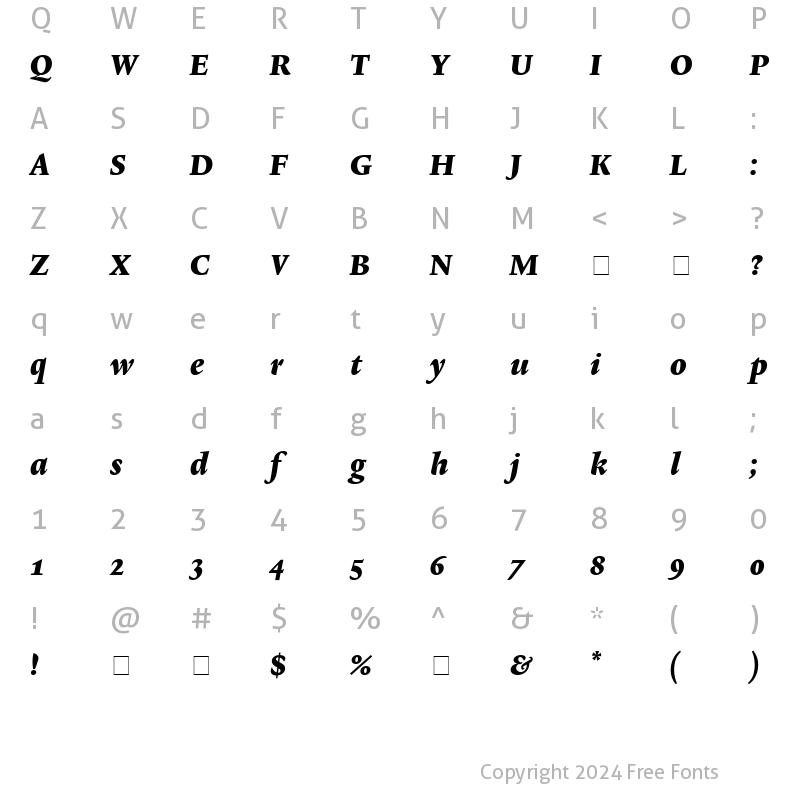 Character Map of Lexicon No2 Italic F Med