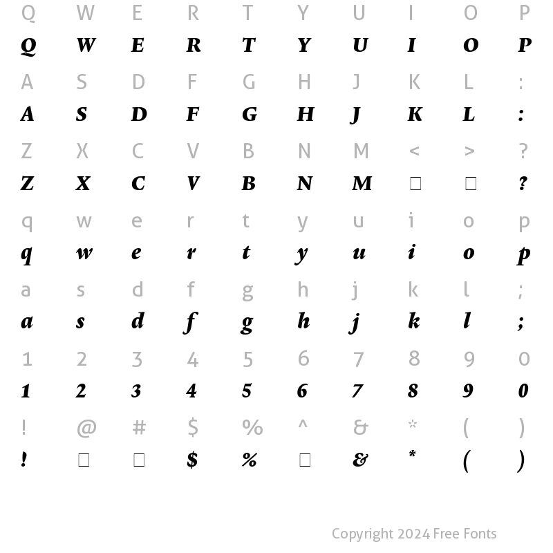 Character Map of Lexicon No2 Italic F Tab