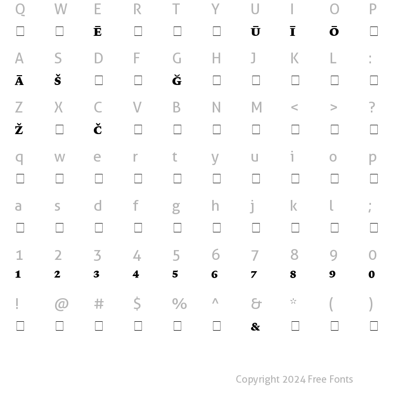 Character Map of Lexicon No2 Roman E Pi