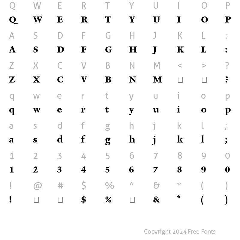 Character Map of Lexicon No2 Roman E Tab