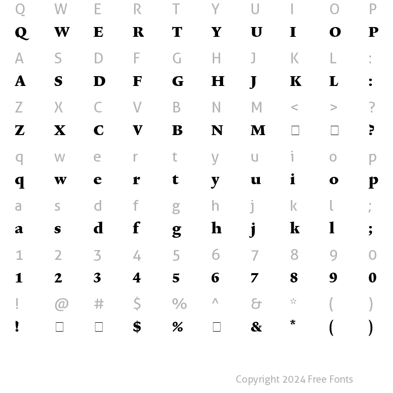 Character Map of Lexicon No2 Roman F Tab