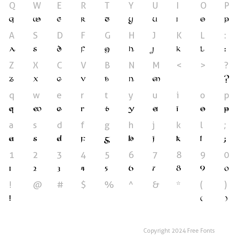 Character Map of LHF Bill Blake Regular