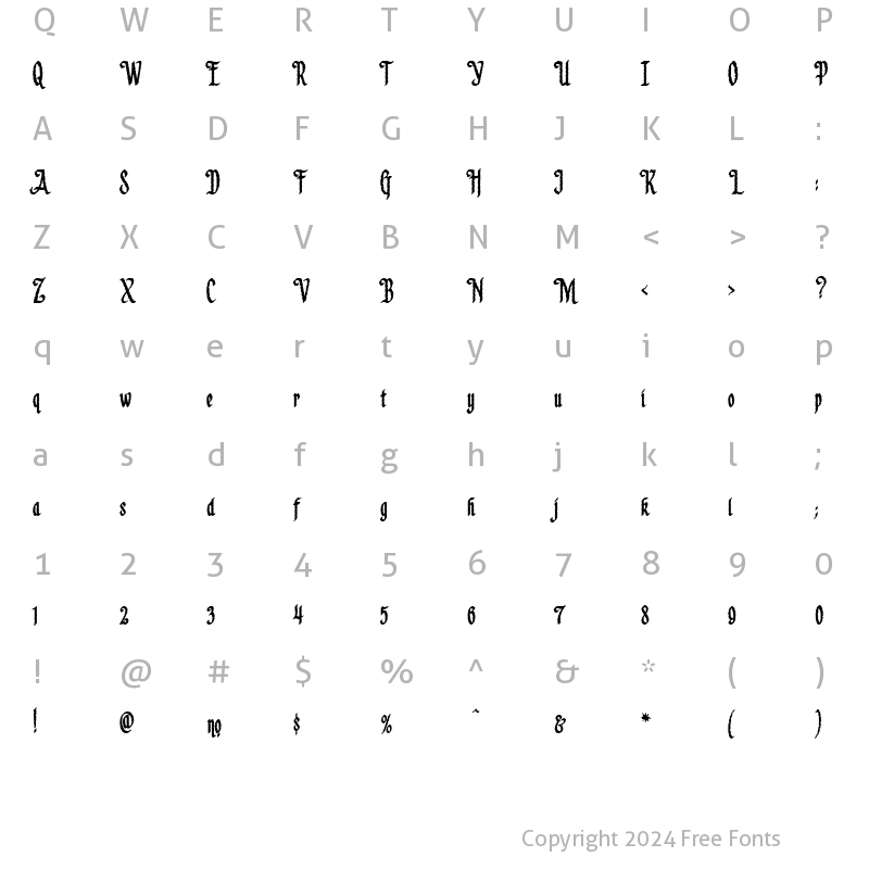 Character Map of LHF Californian Antique Regular