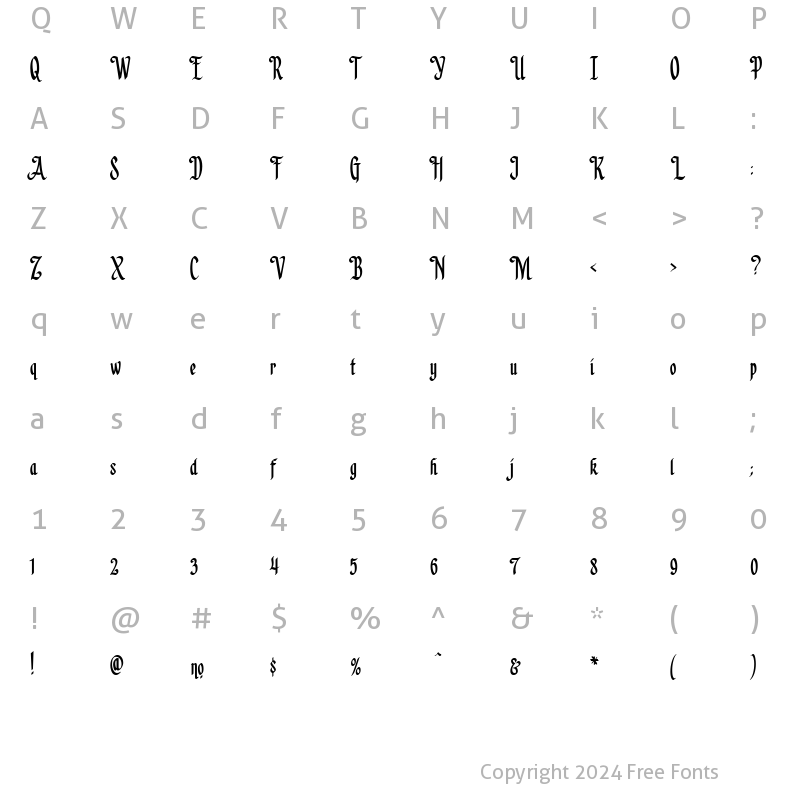 Character Map of LHF Californian Light Regular