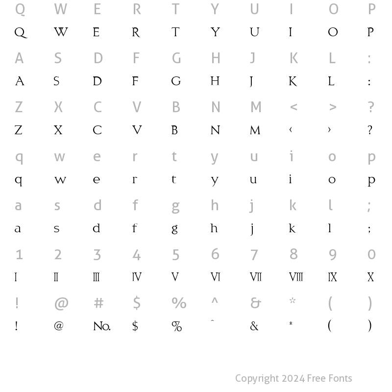 Character Map of LHF Classic Roman ALT Regular