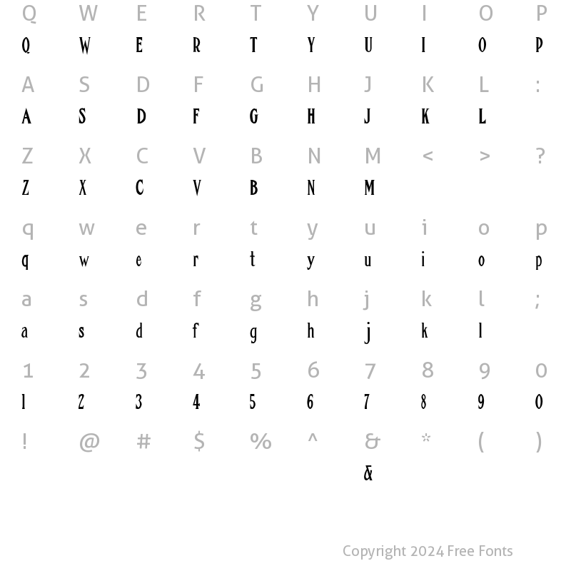 Character Map of LHF Condensed French Regular