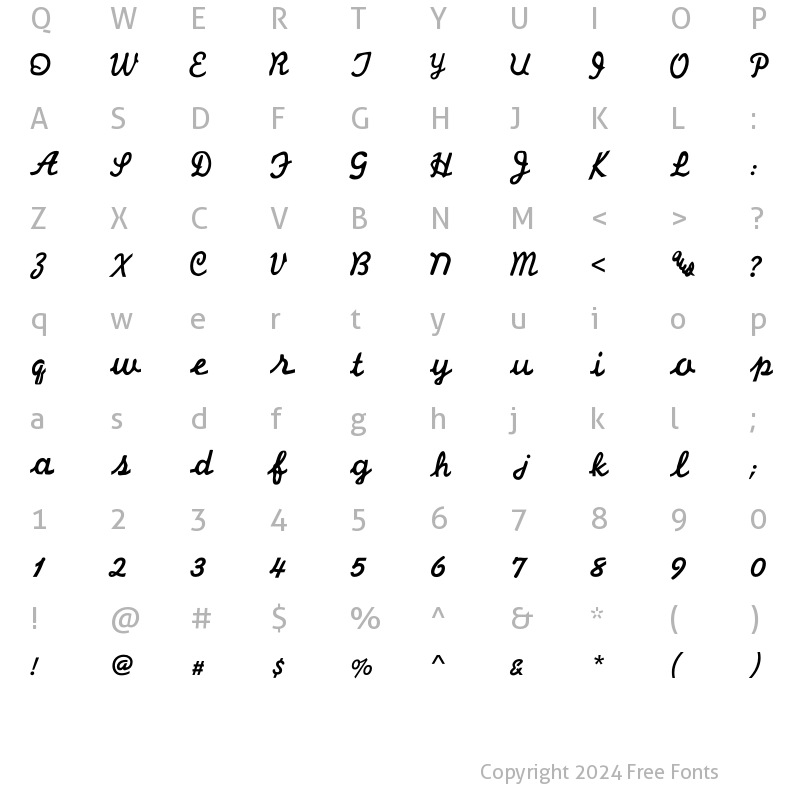 Character Map of LHF Cosmic Cursive Regular