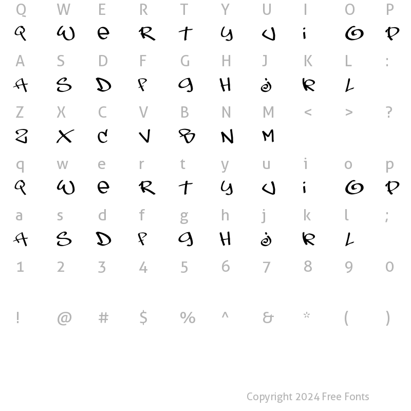 Character Map of LHF Fast Slant Regular