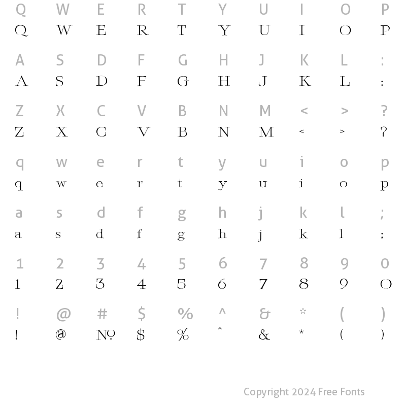 Character Map of LHF Fineline Roman BETA Regular