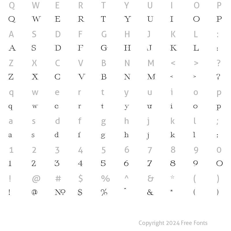 Character Map of LHF Fineline Roman Regular