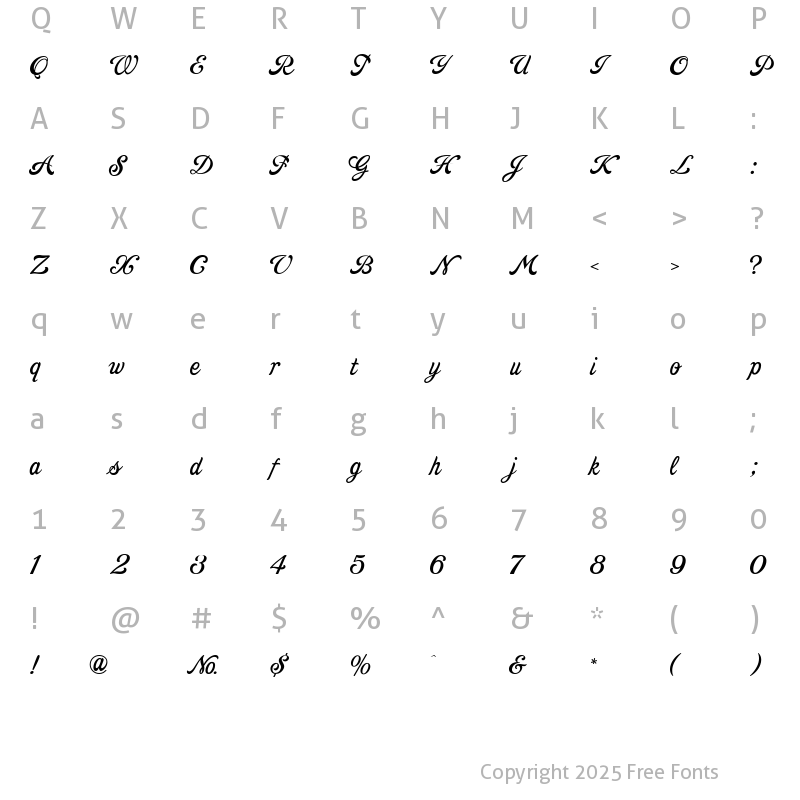 Character Map of LHF Goldsmith Script Regular