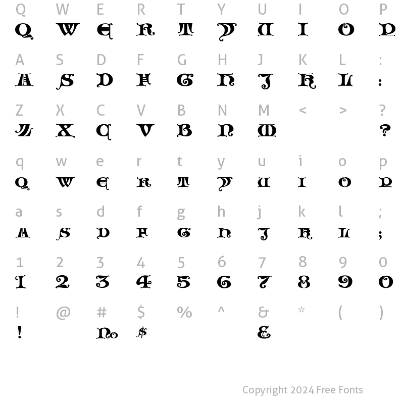 Character Map of LHF Henderson Church Regular