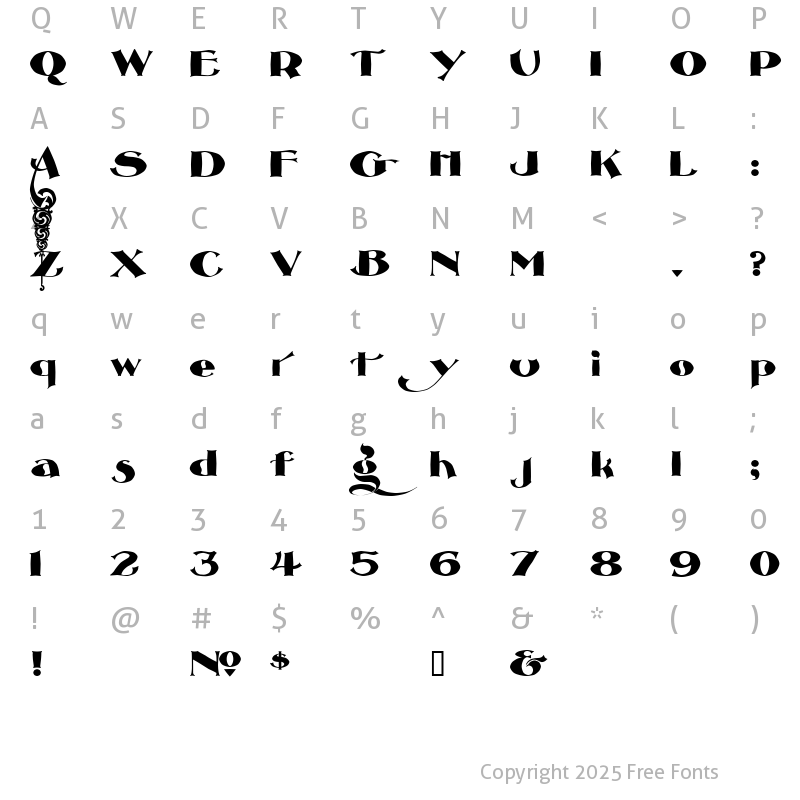 Character Map of LHF Henderson Roman Regular