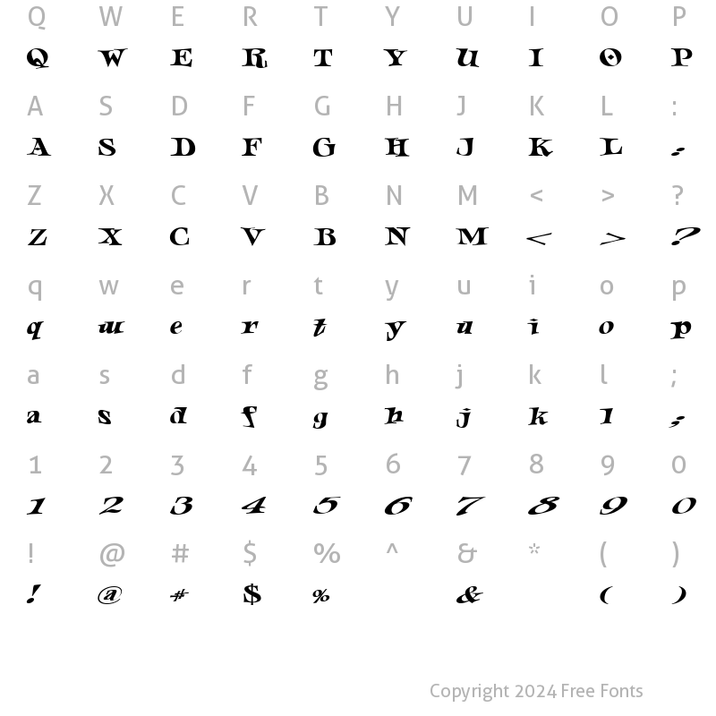 Character Map of LHF Jester Extended Regular