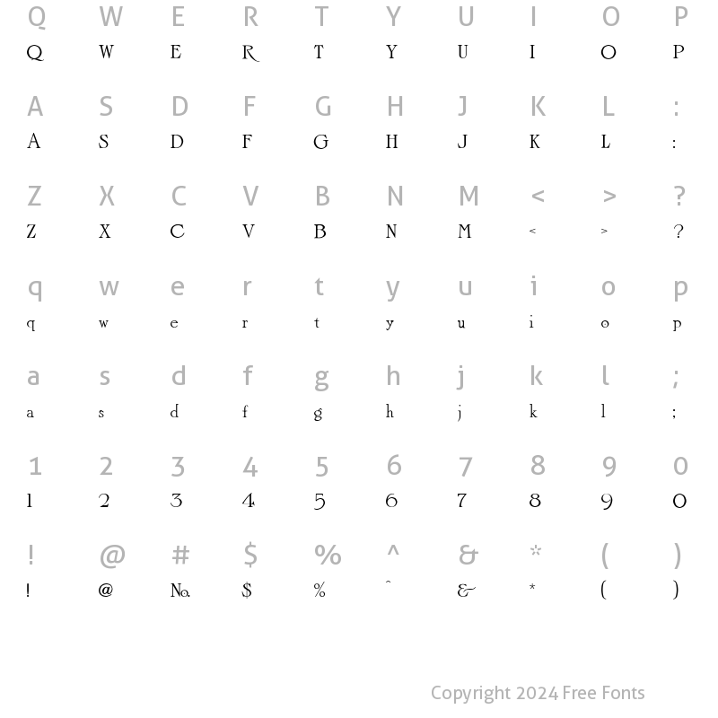 Character Map of LHF Light Face Roman BETA Regular