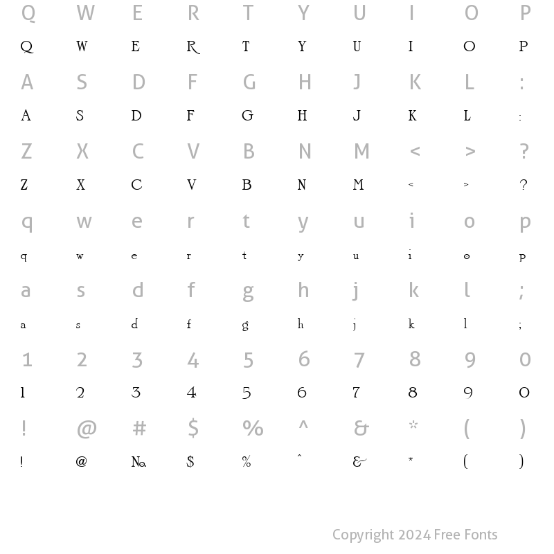 Character Map of LHF Light Face Roman Regular