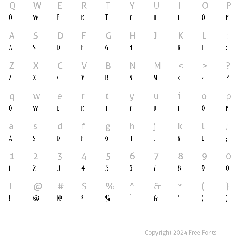 Character Map of LHF Matthews Thin BETA Regular