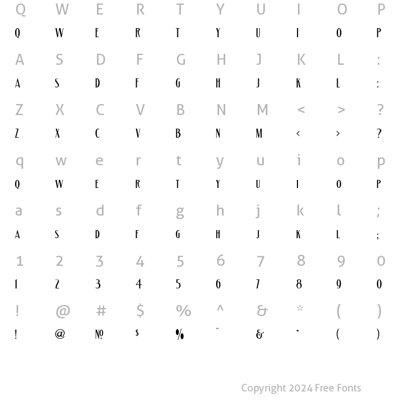 Character Map of LHF Matthews Thin Regular