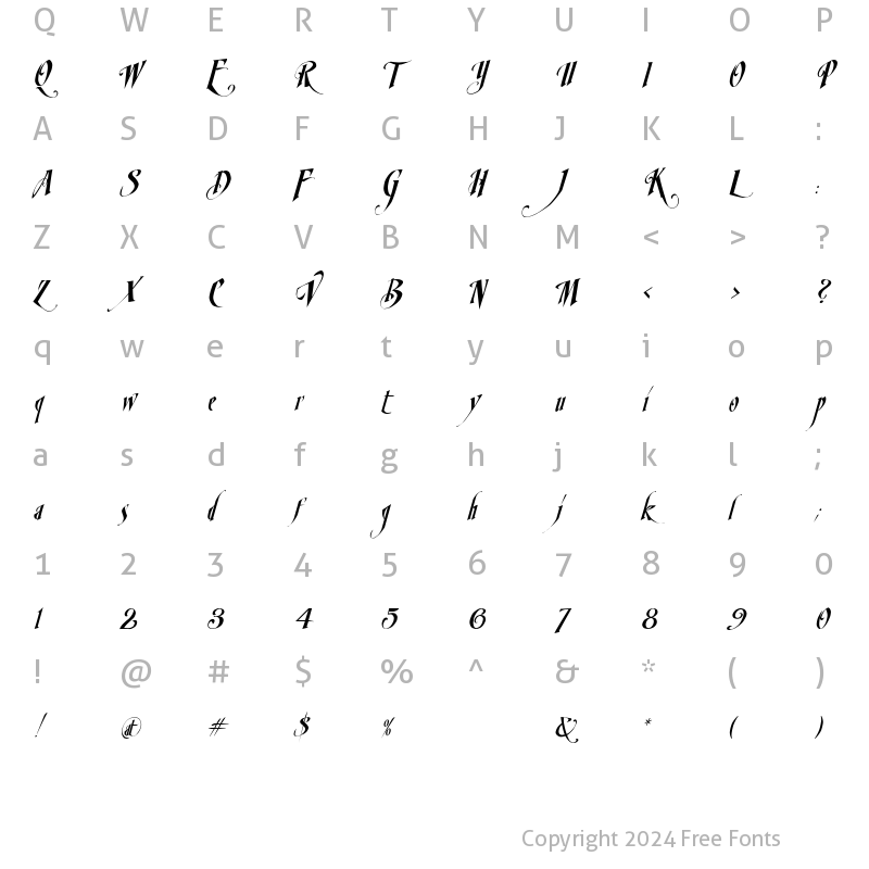 Character Map of LHF Mirage Italic