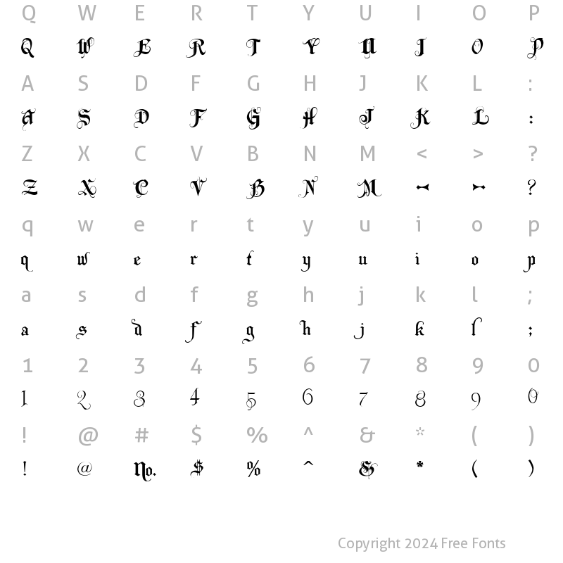 Character Map of LHF Monogram English Regular