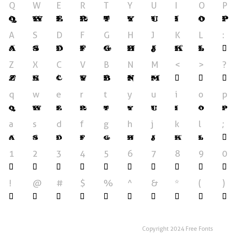 Character Map of LHF Ohnimus Florid Regular