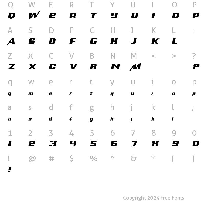 Character Map of LHF Quantum Italic