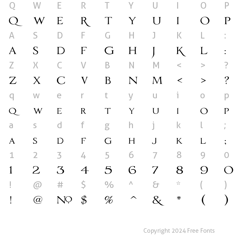 Character Map of LHF Romana Classico Regular