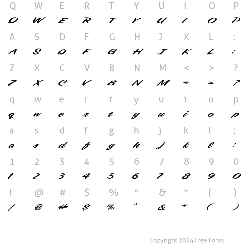 Character Map of LHF Samster Script Regular