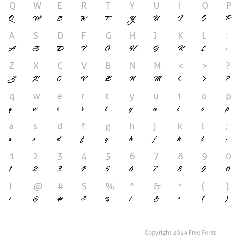 Character Map of LHF Sarah Script Neue Regular