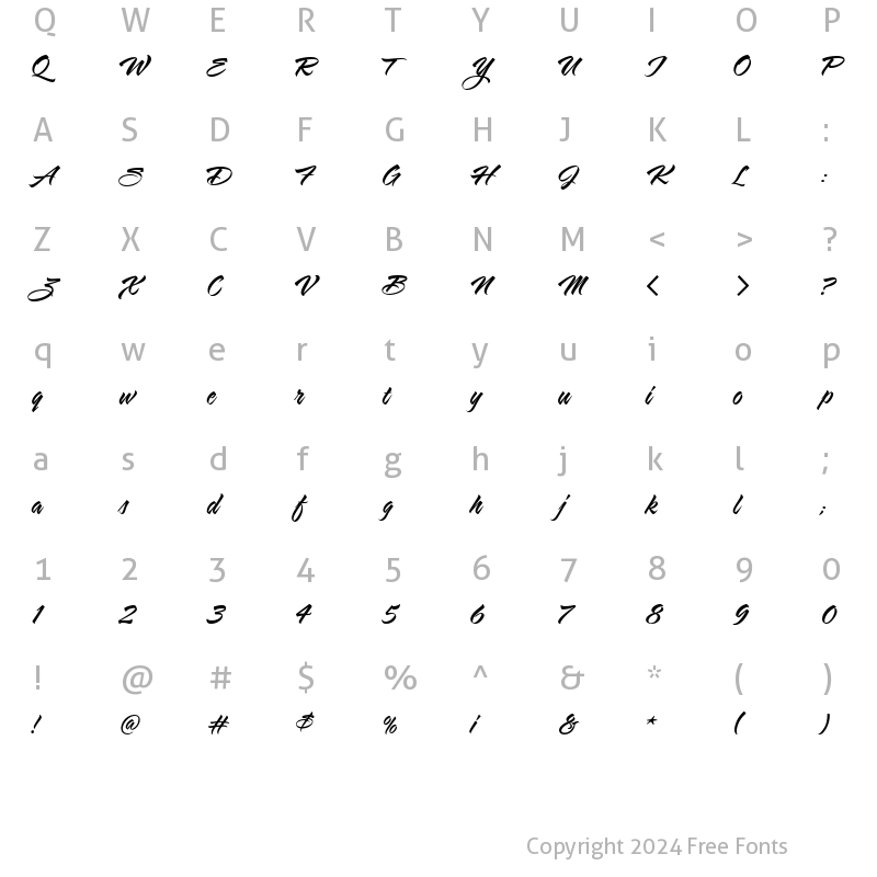 Character Map of LHF Sarah Script Regular