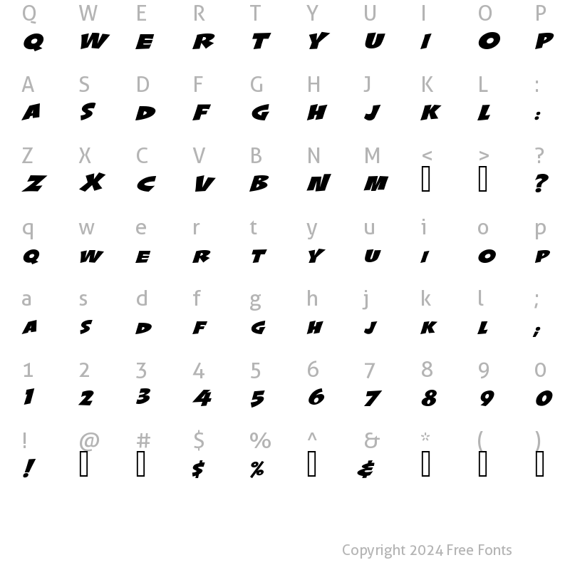 Character Map of LHF Splash Italic