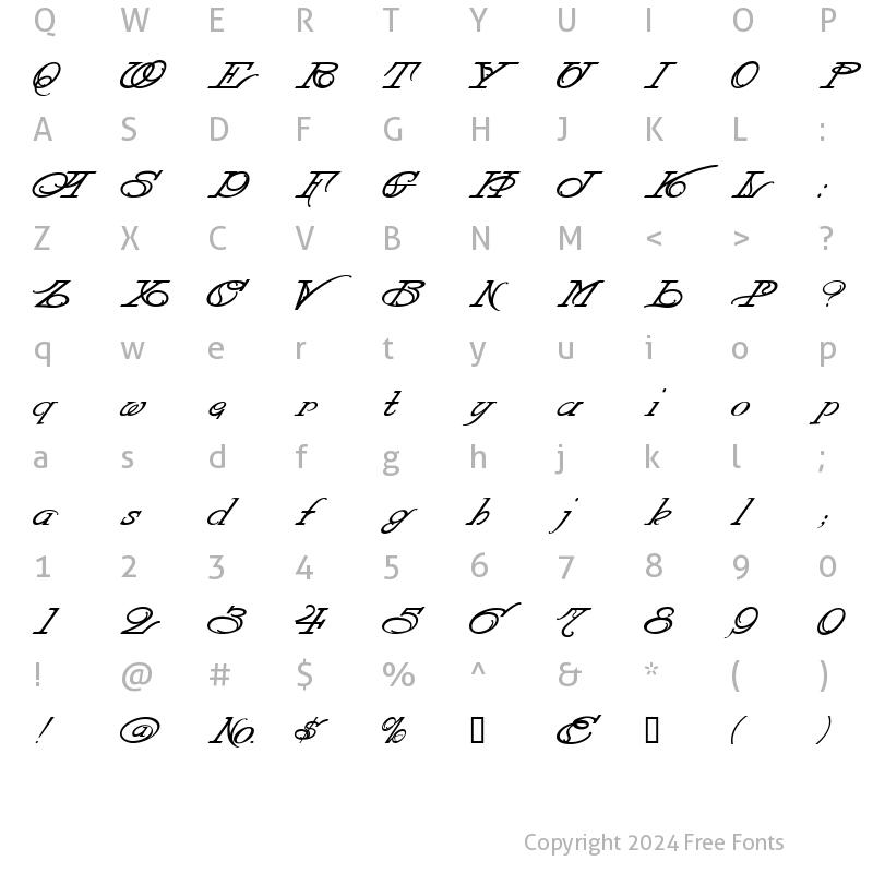 Character Map of LHF Strong Italic Regular