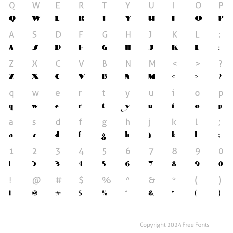 Character Map of LHF Super Thick and Thin BETA Regular