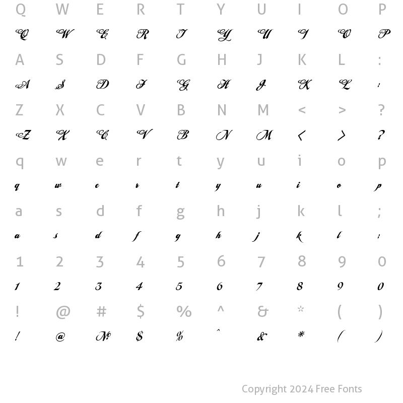 Character Map of LHF Tideway Classic Script Regular