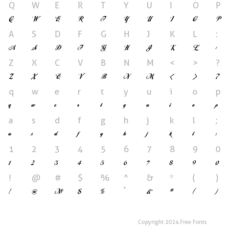 Character Map of LHF Tideway Script Regular