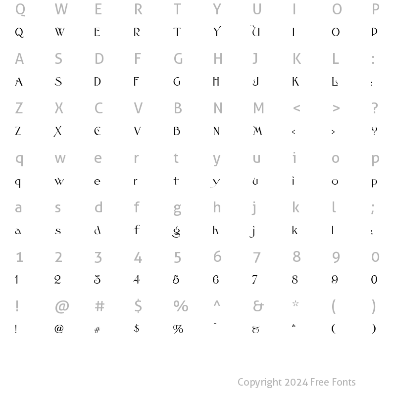 Character Map of LHF Tyler Regular Regular