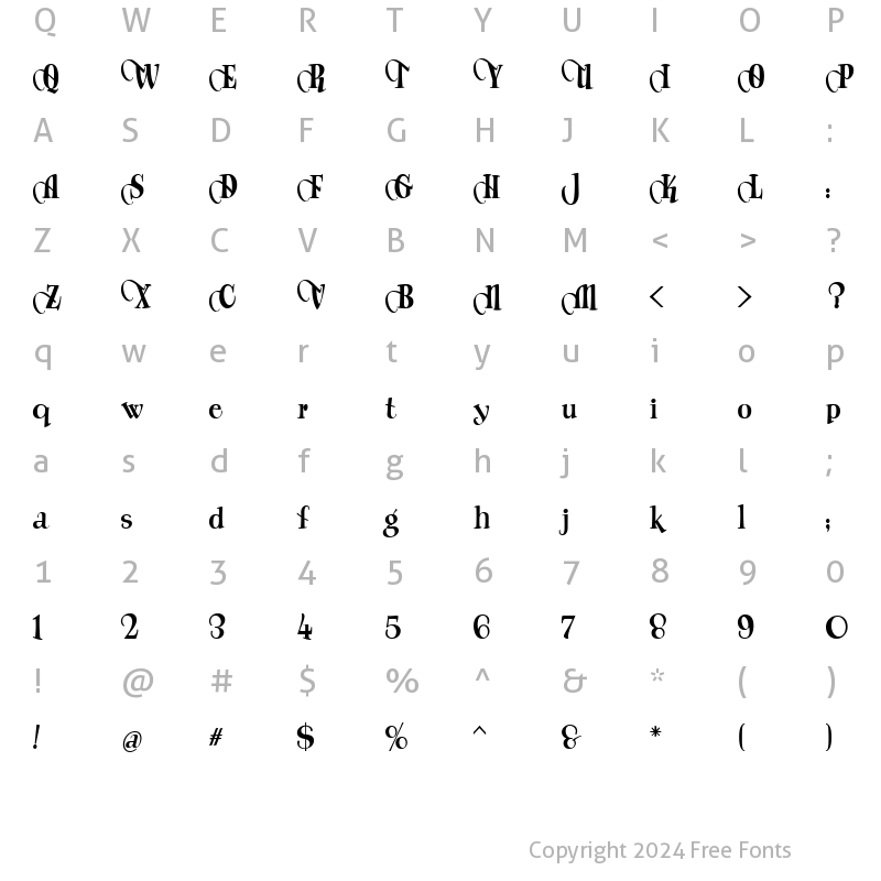 Character Map of LHF Wade Grotesque CASUAL SWASH Regular