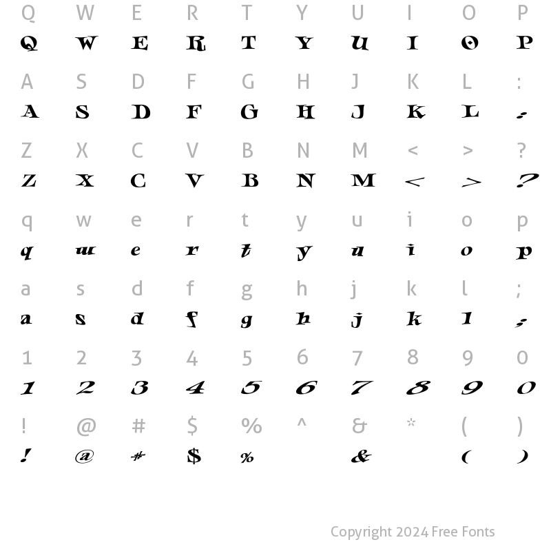 Character Map of LHFJesterExtended Regular