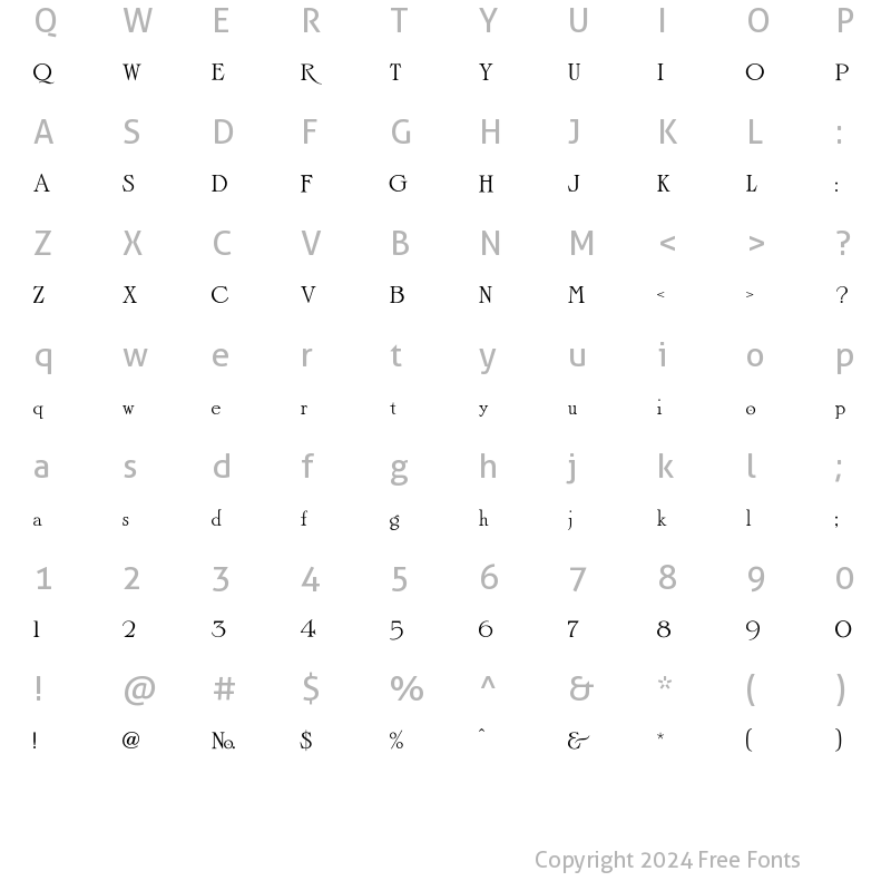 Character Map of LHFLightFaceRoman Regular