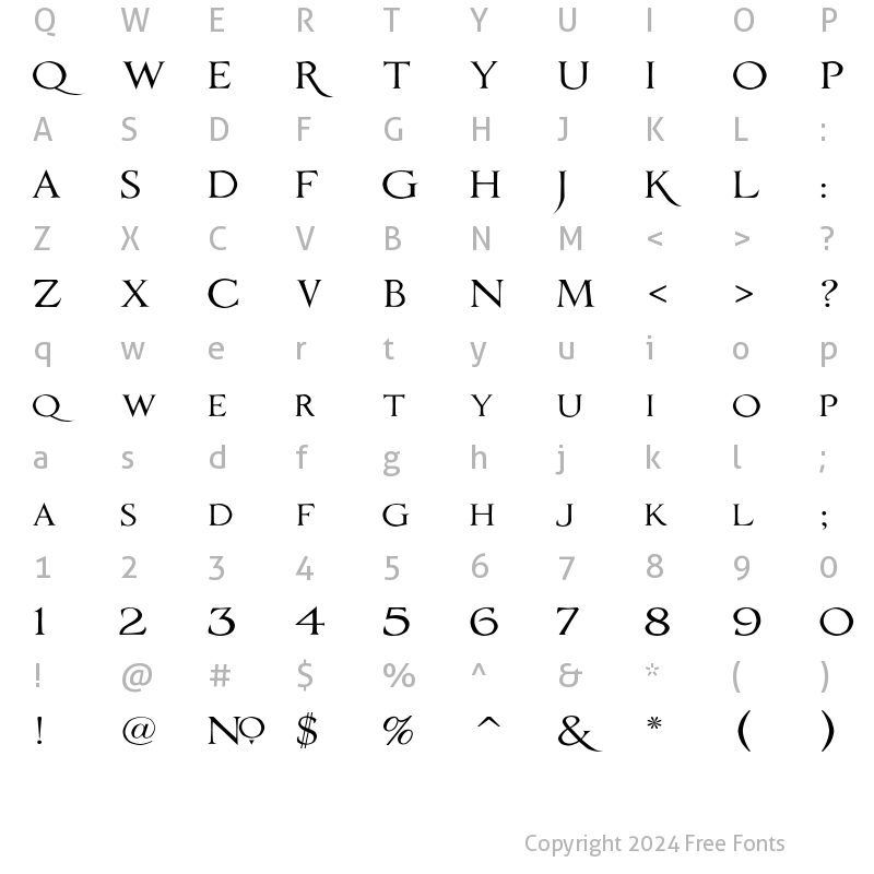 Character Map of LHFRomanaClassico Regular