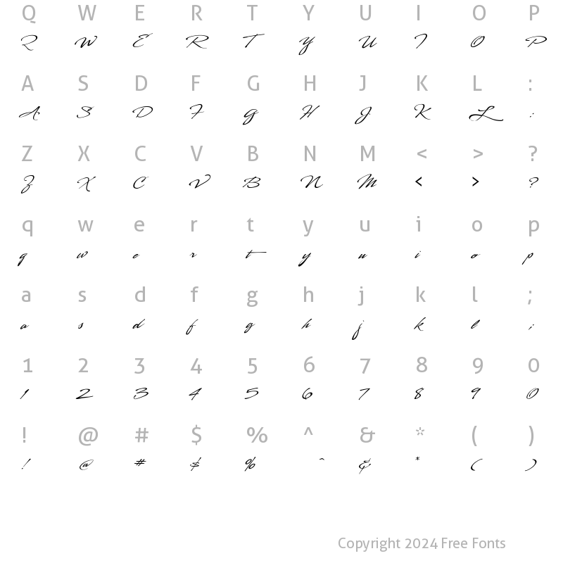 Character Map of LHFSofiaScript Medium