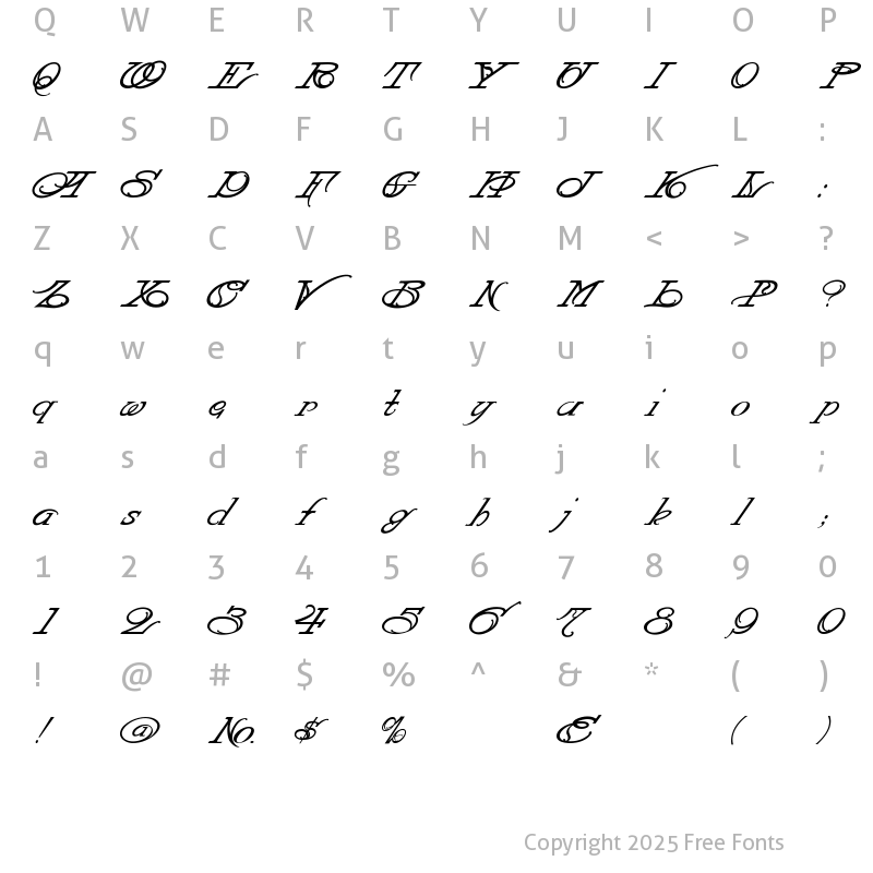 Character Map of LHFStrongItalic Medium Italic